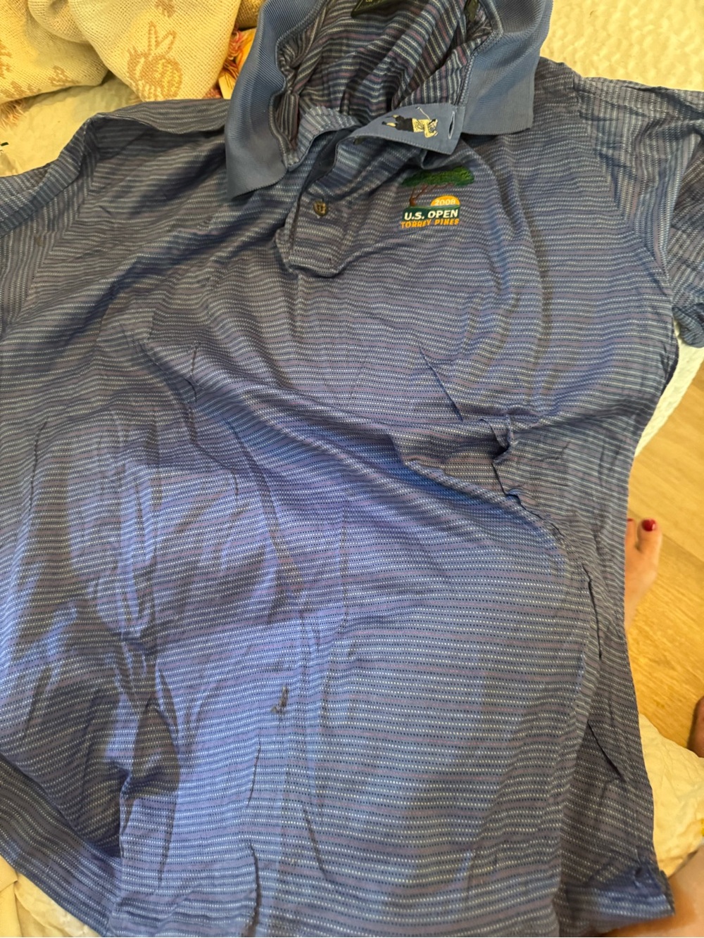 Polo by bobby jones Men's Blue Striped U.S. Open Polo xl like new